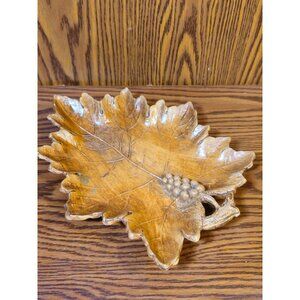 Vintage Leaf-Shaped Molded Resin Serving Tray With Grapevine Detail And Handle